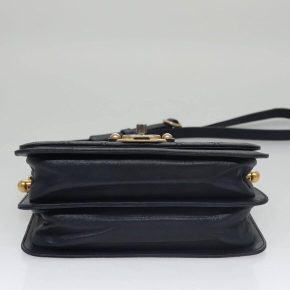 CHANEL Matelasse Turn Lock Chain Hand Bag Leather 2way Navy Gold CC Auth yk16451 - Picture 7 of 15